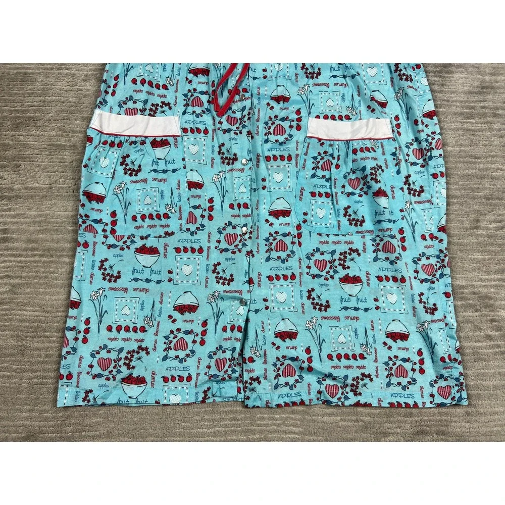 Moon Dance House Dress Women L Blue Fruit Hearts Snap Front Vintage Duster 93124 - Picture 3 of 13